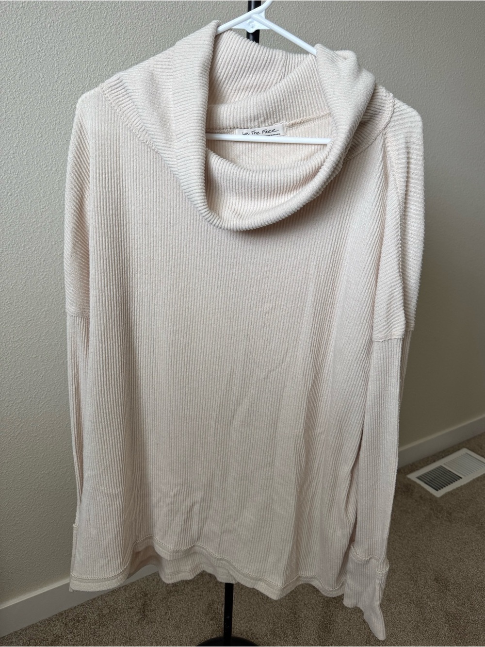 We The Free Cream Cowl Neck Lightweight Ribbed Sweater